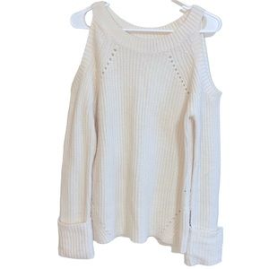 Olivia Palermo Chelsea Women’s White Wool Cashmere Blend Cold Shoulder Sweater